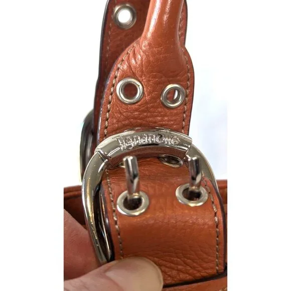 Tignanello Perfect 10 pebbled leather satchel top handle purse orange terracotta - Picture 3 of 14